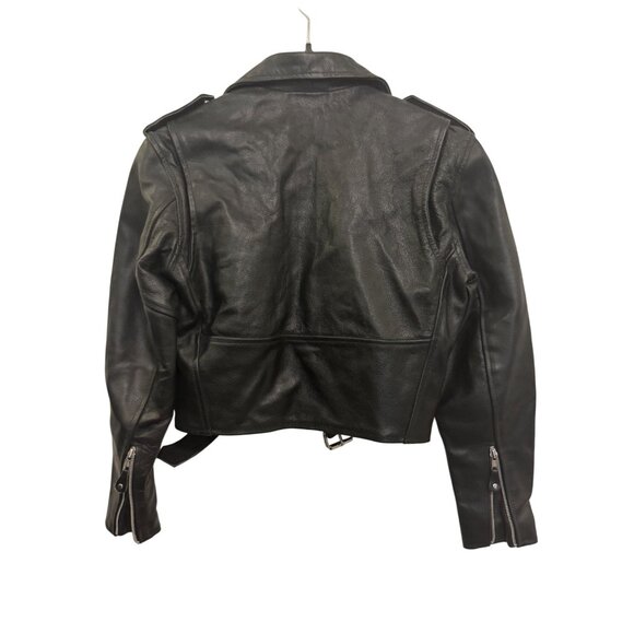 Genuine Leather Black Motorcycle Jacket Small Thinsulate Insulation With Belt & - Picture 2 of 9
